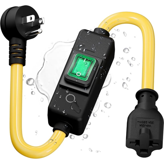 (1.5Feet) Heavy Duty SJTW 12AWG Outdoor Waterproof Extension Switch Cord, in-Line On/Off Switch Extension Cord, IP57 Waterproof,Max.20A 125V 4-in-1 T-Blade Female.