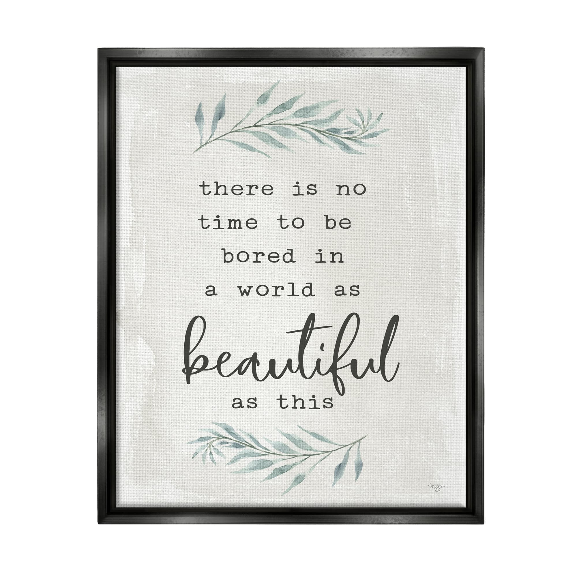 Stupell Industries Inspirational Beautiful World Botanical Typewriter Text Phrase Graphic Art Metallic Gold Floating Framed Canvas Print Wall Art, Design by Mollie B.