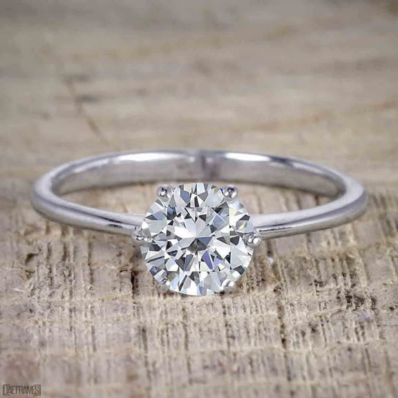 Classic Round Cut Solitaire 1 Carat Moissanite Engagement Ring On 10K White Gold