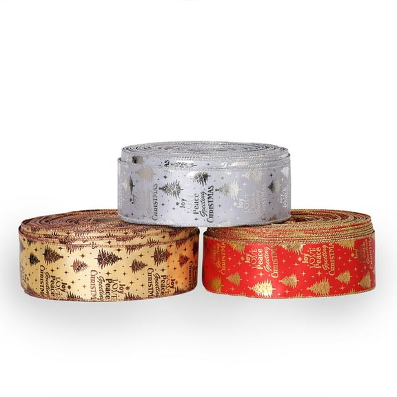 MERRYHAPY 3PCS Wired Holiday Ribbon Silver Fabric for Christmas Home Decor