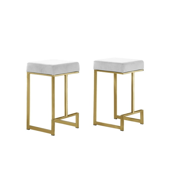 Dorrington Modern Velvet Backless Counter Height Stool in White/Gold (Set of 2)