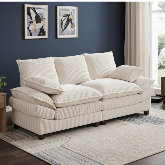 Sailvan 83" Modern Loveseat Sofa,2-Seat Corduroy Couch with High-Elastic Sponge,Comfy Upholstered Sofa for Living Room & Apartment,Beige