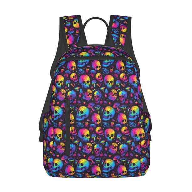 Balery mushroom rainbow color Skull Mochila Ligera para Hombres y Mujeres – Resistente y Impermeable, Ideal para la Escuela, el Trabajo, los Viajes y el Uso Diario