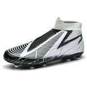 CERYTHRINA Men’s Athletic Soccer Cleats Laceless Boys Outdoor Football Competition Shoes Soft Touch Black 46