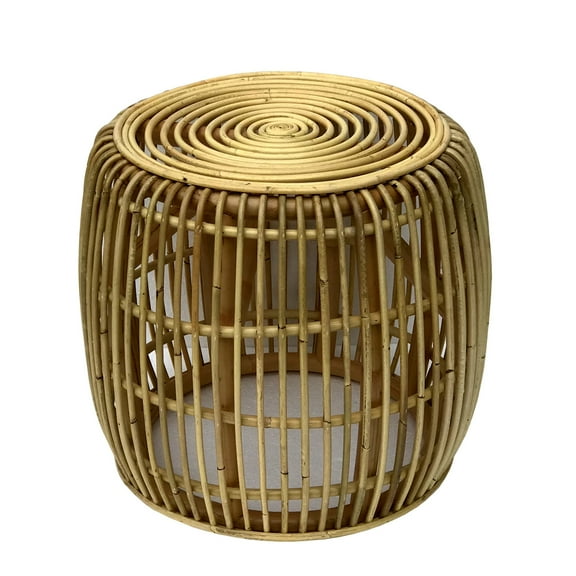 Rattan Wicker Drum Table Accent End Table