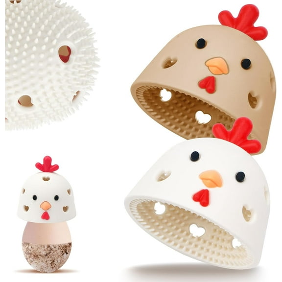 2 Pack Silicone Egg Cleaner, Reusable Egg Washer and Scrubber for Freshly Laid Eggs, Gentle Cleaning Tool for Chicken Coop Accessories (White & Brown)