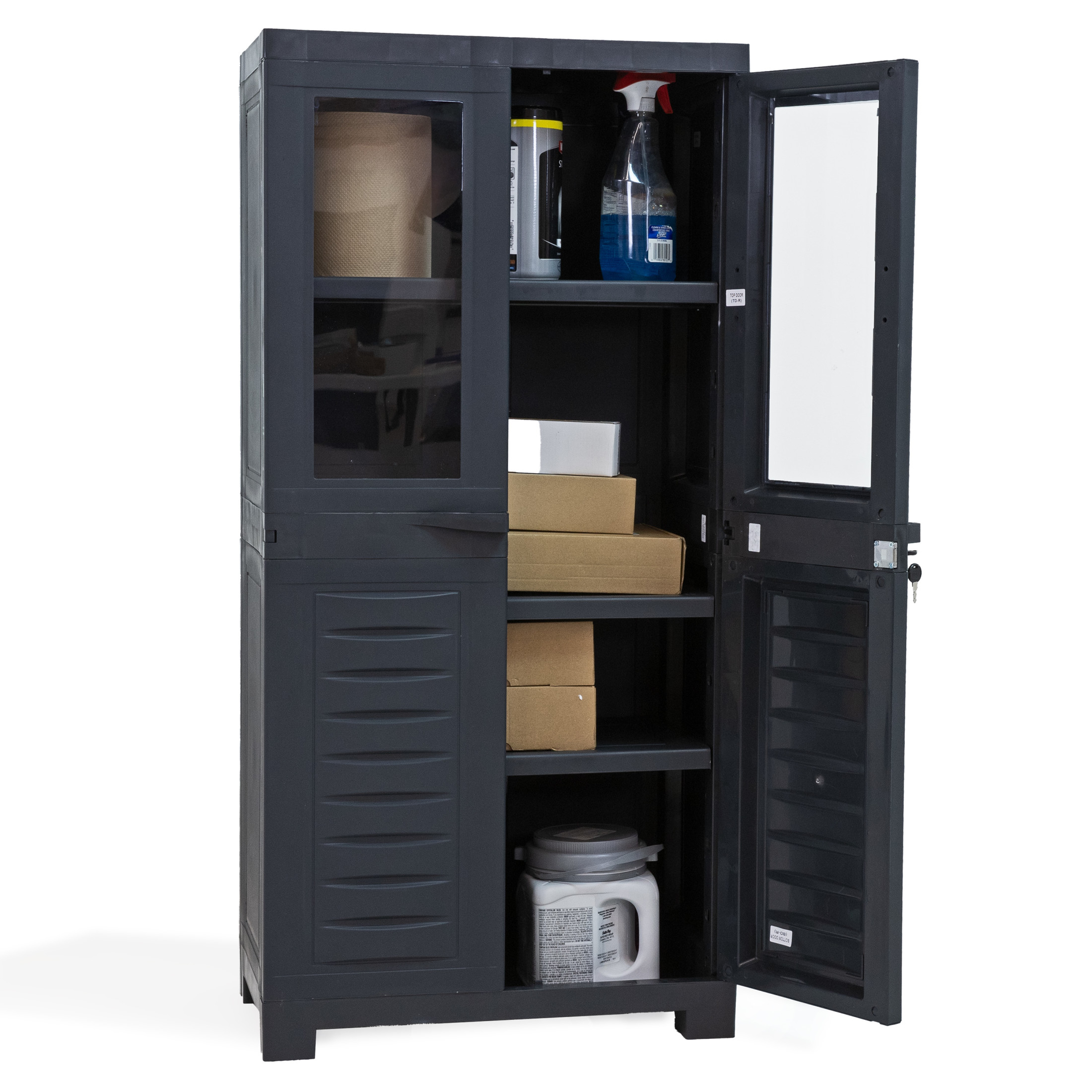Sunnydaze Lockable Adjustable 48.75" Plastic 3-Shelf Freestanding Garage Storage Cabinet, Charcoal