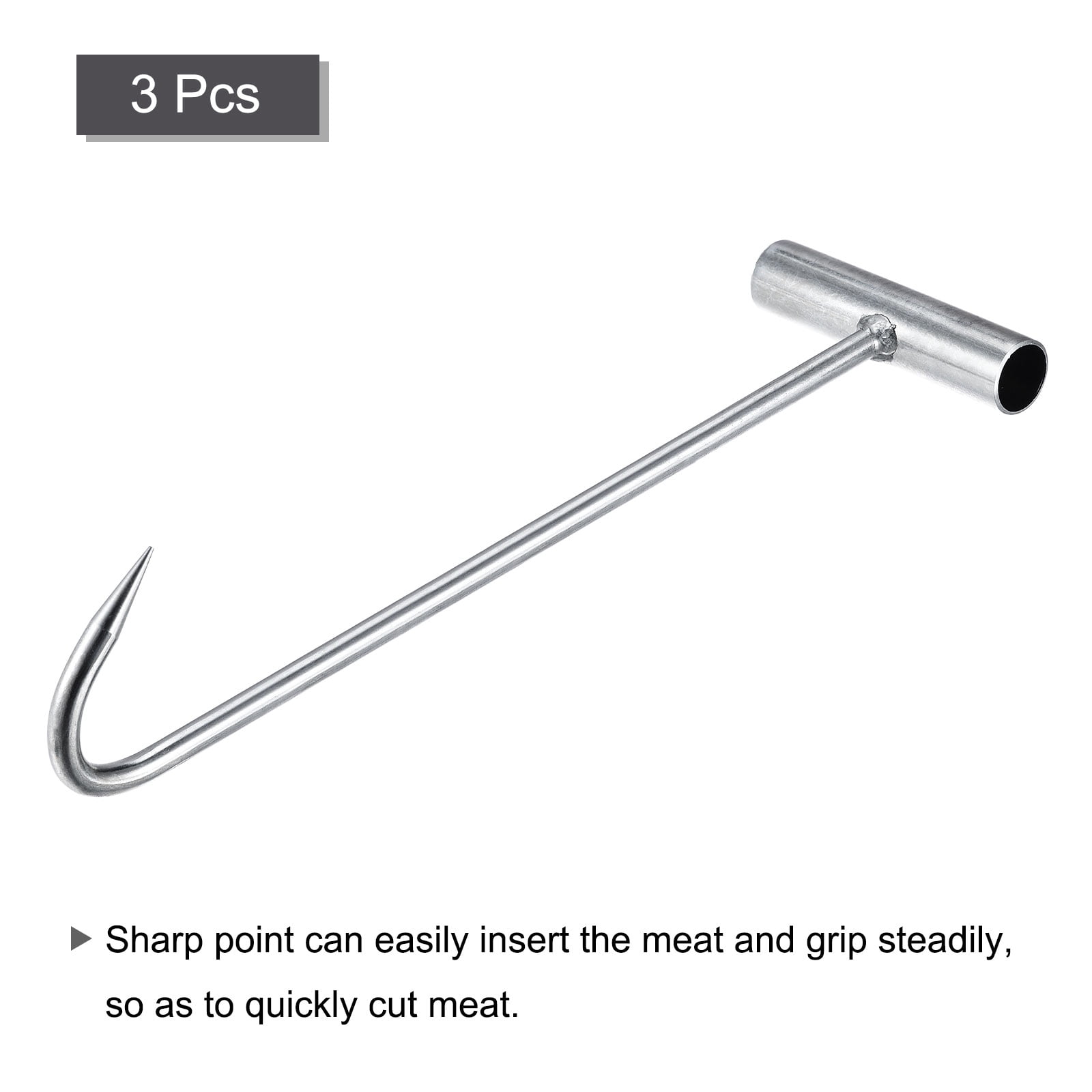 Unique Bargains T-Handle Meat Boning Hook Galvanized T Hook for Restaurant 300mm 3Pcs