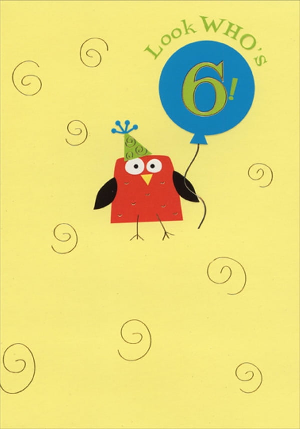 Designer Greetings Red Bird Holding Blue Balloon Age 6 / 6th Birthday Card for Boy