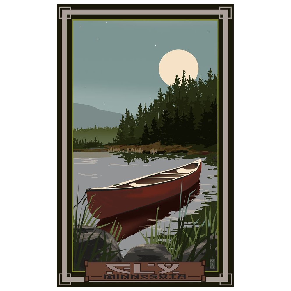  Ely Minnesota Canoe In Moonlight Travel Art Print Poster 