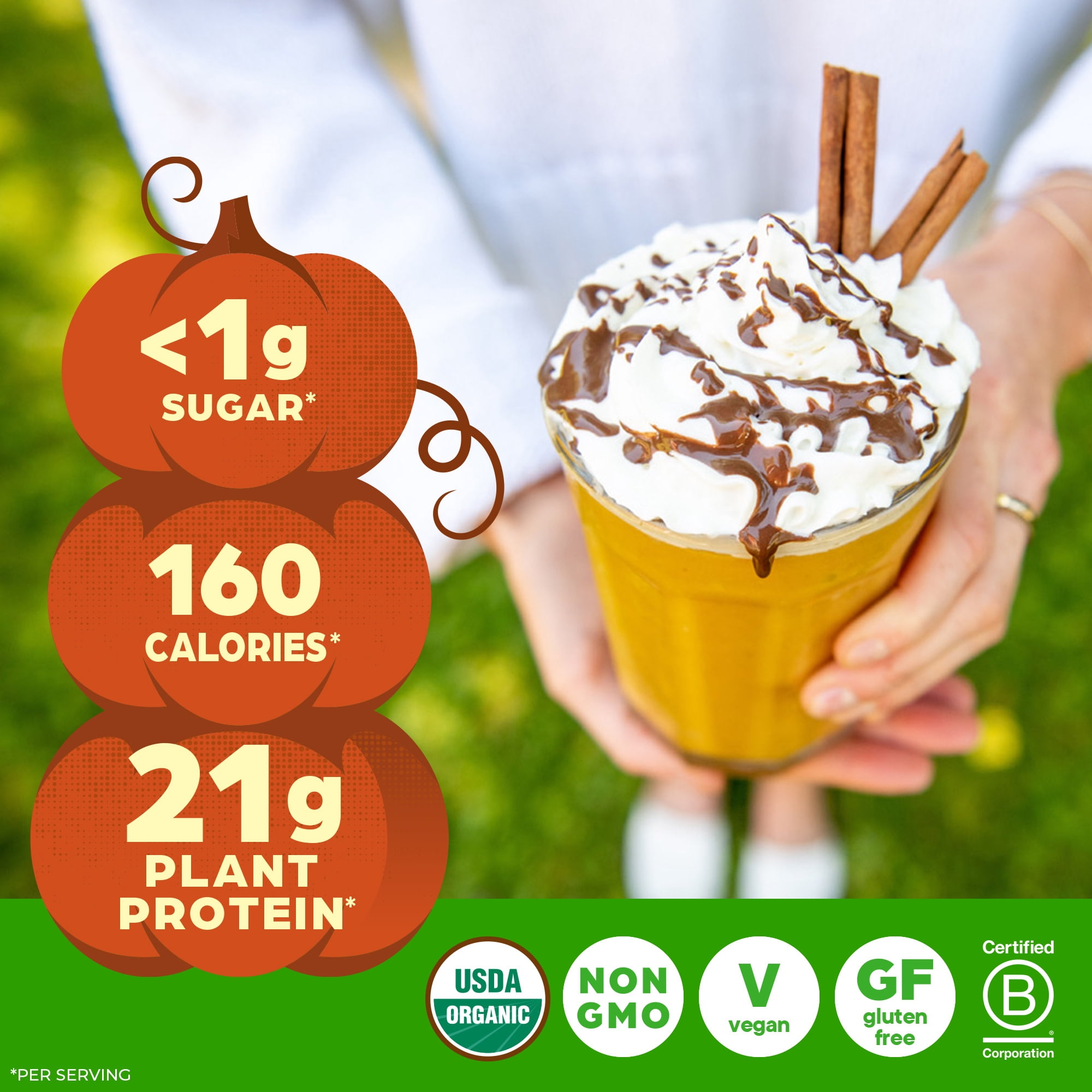Orgain Organic Vegan 21g Protein Powder, Plant Based, Pumpkin Spice 1.02lb