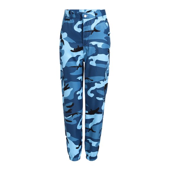Lisingtool Cargo Pants Ladies Casual Leggings Camouflage Workwear Denim Casual Pants Harem Pants Blue