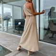 thumbnail image 4 of ZQUUVOU Women's One Shoulder Dress Sleeveless Tie Waist Loose Fit Summer Maxi Dress Khaki,L, 4 of 7