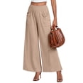 thumbnail image 5 of Yifymode Wide Leg Pants for Women High Wasited Baggy Palazzo Pants Casual Pull On Bell Bottom Smocked Elastic Waist Pants,Beige S, 5 of 6