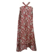 Mogul  Magic Wrap Skirt Red Floral Two Layer Reversible Silk Sari Sarong Dress