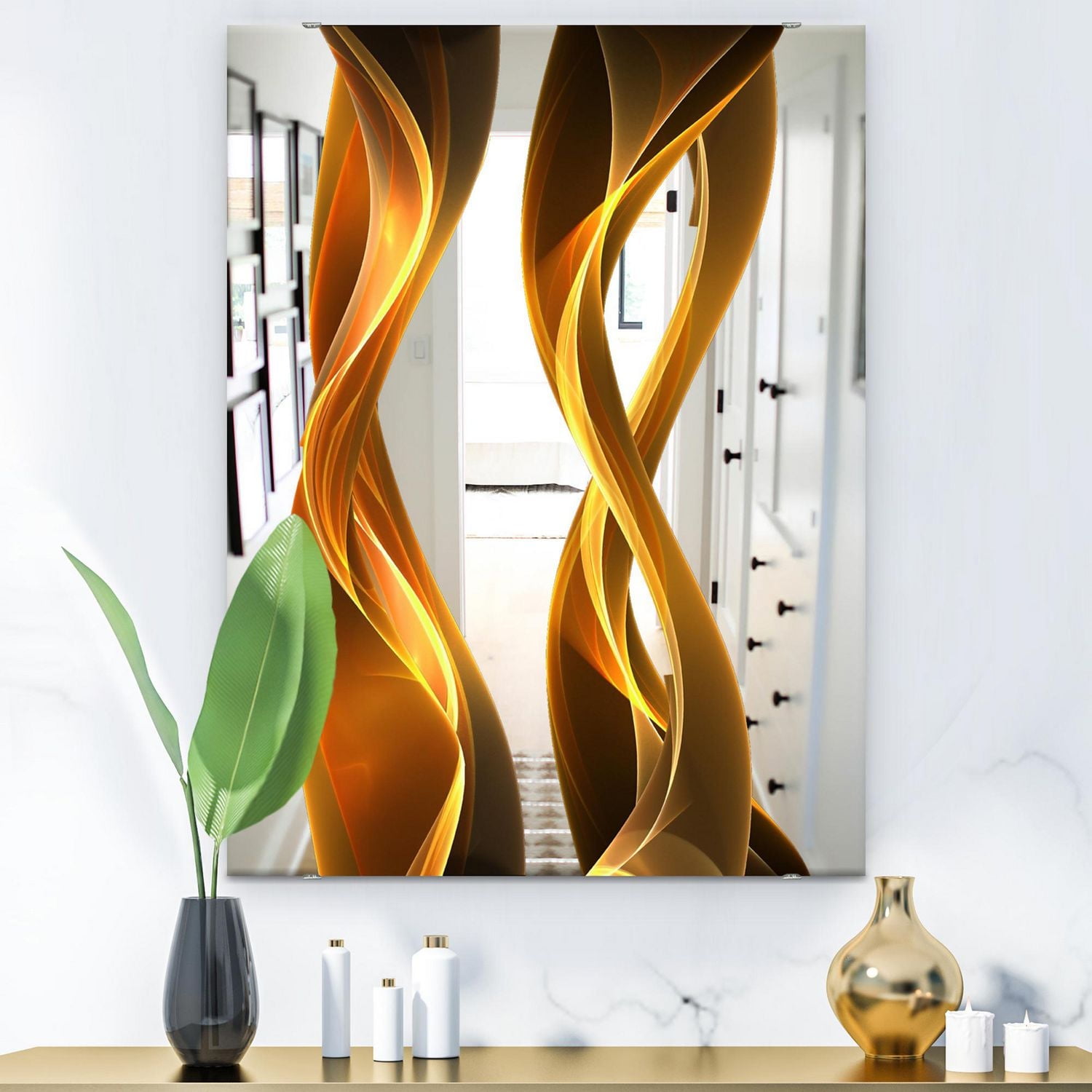 Designart 'Gold Wave II' Modern Mirror - Wall Mirror - 28x40