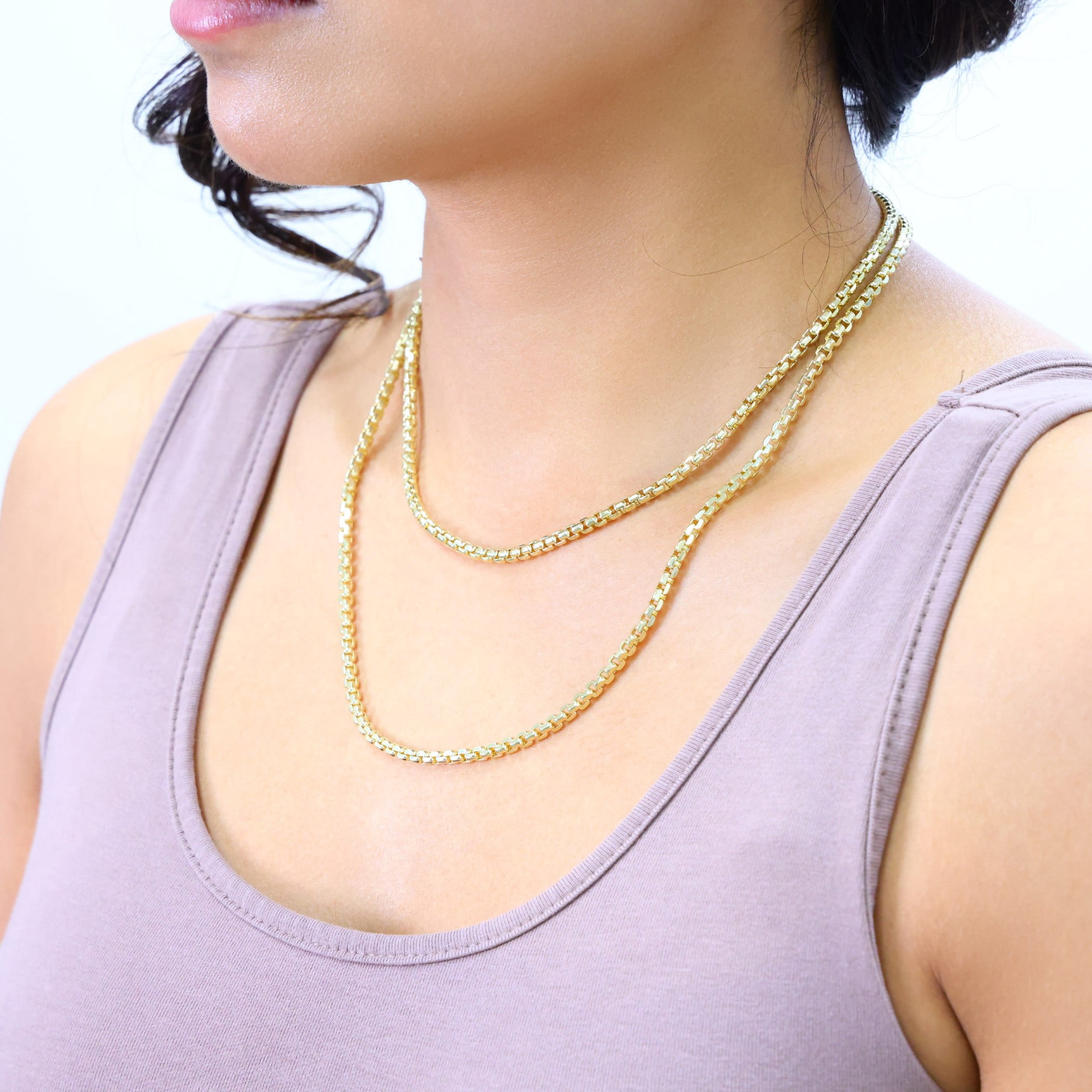 Nuragold 10k Real Yellow Gold Round Box 3.5mm Venetian LInk Chain Necklace (16"-30") Italian Jewelry for Men & Women