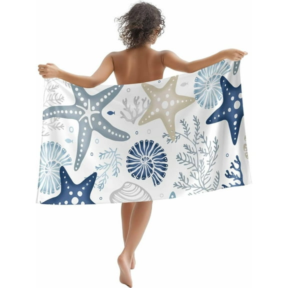 Pretty Beach Towel Blue Starfish Bath Pool Towels Marine Life Ocean Coastal Soft Absorbent Beach Towels Quick Dry Lightweight Camping Travel Yoga Gym Swim Towels for Adult