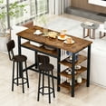 thumbnail image 3 of BAXLUXE Kitchen Table and Chairs, Bar Dining Table Set for 2,Dining Table with Chairs,Small Kitchen Bar Table Faux Marble Bar Table with Storage, Brown, 3 of 9