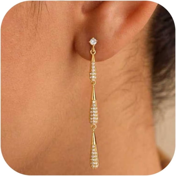 Dangle Earrings for Women, 14K Gold Plated CZ Huggie Drop Earrings, Easter Basket Stuffers Dainty Long Chain Jewelry Gift for Her