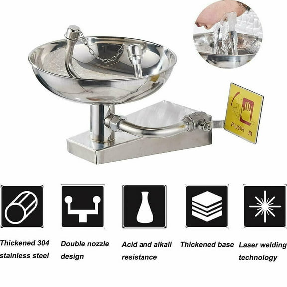 SHANNA Emergency Eye Wash Station 304 Stainless Steel First Aid Eyewash Wall-Mounted Face Washer Station