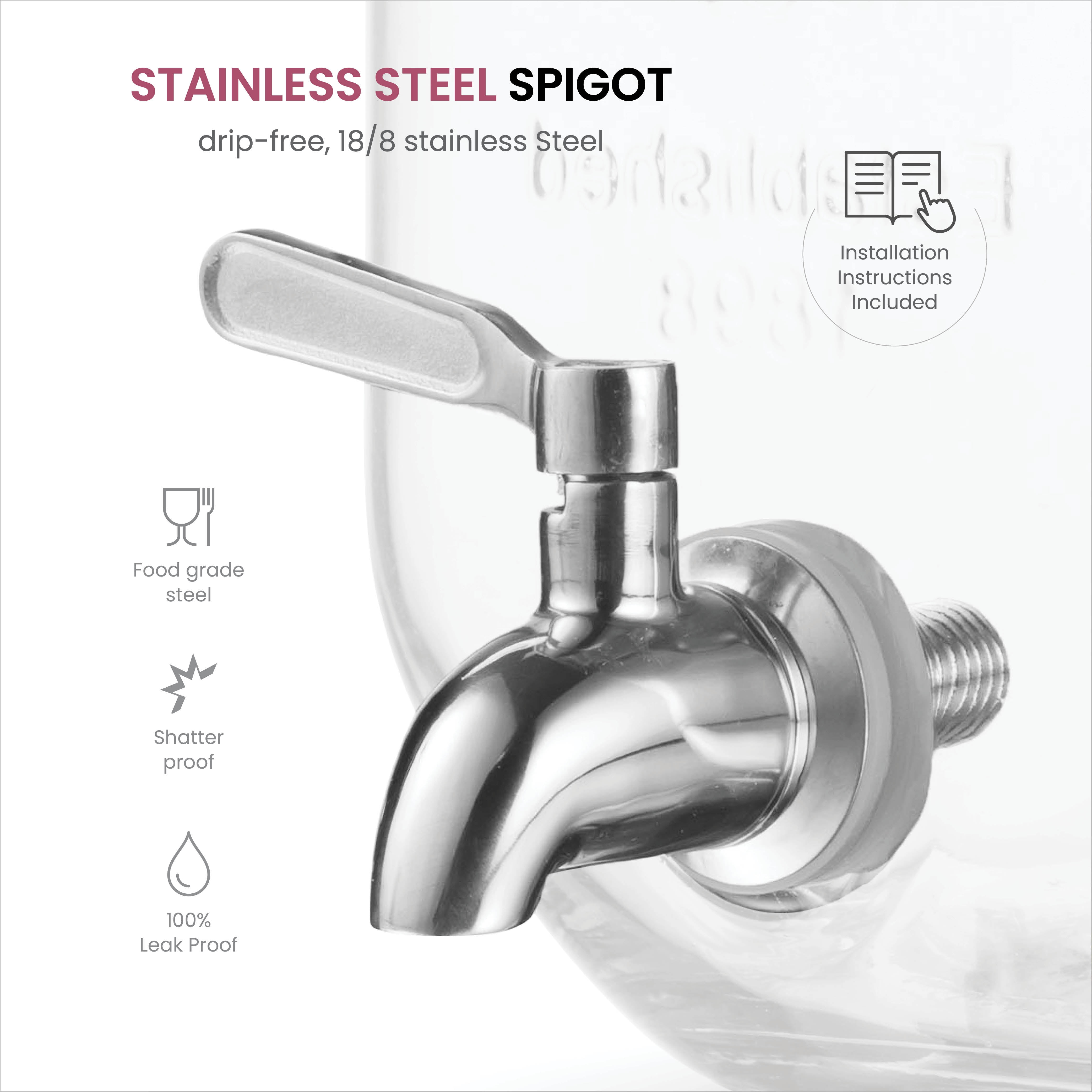 Glass Drink Dispenser for Fridge - 100% Leakproof Stainless Steel
