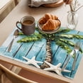 thumbnail image 3 of Coastal Beach Starfish Placemats Set of 12 Blue Green Tropical Palm Tree Wood Grain Place Mats Indoor Wipeable Table Mats Washable Dining Table Placemats for Kitchen Holiday Party Decor 13x19 Inch, 3 of 9