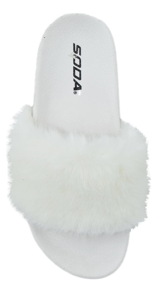 white fur flip flops