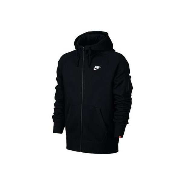 Nike - Nike Mens Fleece Full-Zip Hoodie Black/Black/White (XS ...