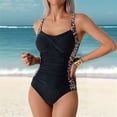 thumbnail image 4 of Traje de Baño de una Pieza Fruncido para Mujer, con Control de Abdomen, Estilo Halter, Ajustable, Elegante, Deportivo, Monokini, Estampado de Leopardo y Negro, Talla XL, 4 of 9