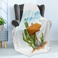 thumbnail image 4 of Cactus Soft Flannel Fleece Blanket, Cartoon Style Arid Country Plants with Blooming Flowers Nailed Wooden Sign on Rocks, Cozy Plush for Indoor and Outdoor Use, 60" x 80", Multicolor, by Ambesonne, 4 of 5