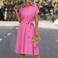 thumbnail image 4 of Blouse Dress Knee Length Short Sleeve Summer Dress Elegant V Neck Midi Dress Casual Summer Dresses Party Dress Shirt Dress, 4 of 9