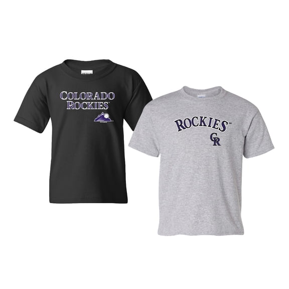 Youth Soft as a Grape Black/Heather Gray Colorado Rockies 2-Pack Logo T-Shirt Set