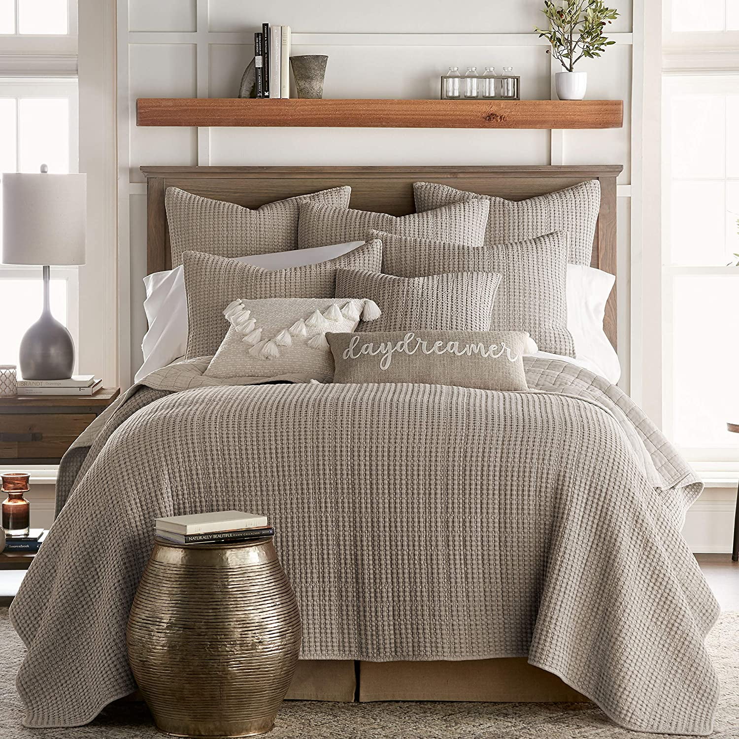 Levtex Home Mills Waffle Twin Quilt Set Taupe Cotton Waffle