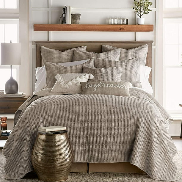 Levtex Home Mills Waffle King Quilt Set Taupe Cotton Waffle