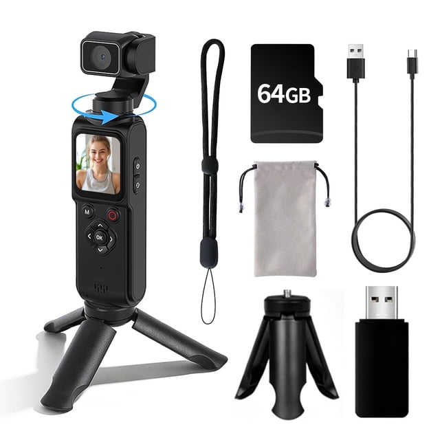 MUOXUEQN 4K120FPS Three-Axis Gimbal Stabilized Action Camera, Pocket Handheld Vlog Camera, Fast Autofocus Face & Object Tracking