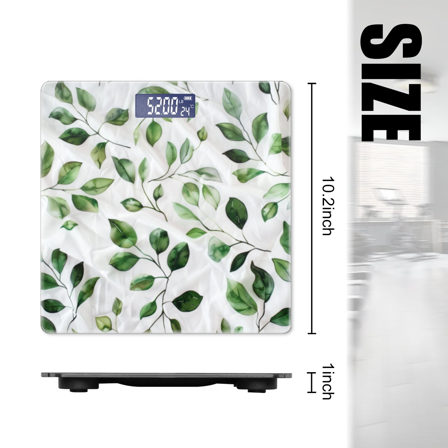 High Precision Body Weight Scale Smart Bathroom Scales with Large LCD Display(400lbs),Decorative for Bedroom-Pattern Of Green Leaves On White