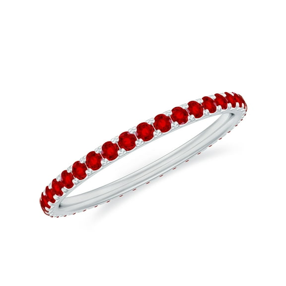 Rosec Jewels Certified Lab Grown Ruby Eternity Ring for Women - AAAA Quality Ruby Stackable Ring - Ready to Gift for Valentines, 925 Sterling Silver, US 4.00