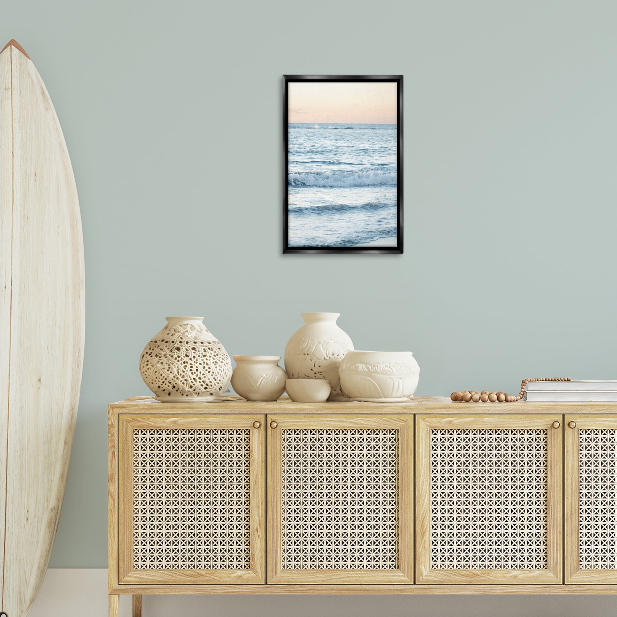 Stupell Industries Sunset & Sea View Coastal Photography Black Floater Framed Canvas Art Print Wall Art, 17 x 25