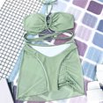 thumbnail image 4 of NMMUED Bathing Suits for Women 3 Piece Bikini Set with Cover Up Skirt Halter Neck Criss Cross Tie Side Ruched Swimwear Summer Vacation Outfits Green L, 4 of 5