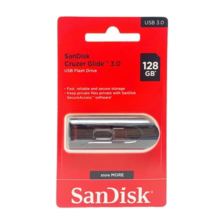 SanDisk Cruzer Glide USB Flash Drive - 128 GB - USB 2.0 - Black, Red - Retractable