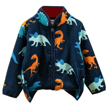 URMAGIC Toddler Boys Girls Cute Dinosaur Print Coat Polar Fleece Fall Jacket Collar Long Sleeve Outerwear