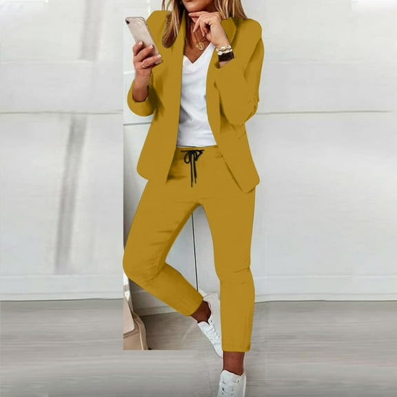 Women's Relaxed Fit Lapel Blazer Button Front Oversized Lightweight Blazer Yellow M