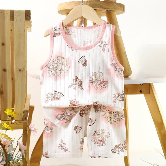 Piuwrlz Tank Top with Shorts Sets Girls 2 Piece Outfit Set Pink Size 6 Months