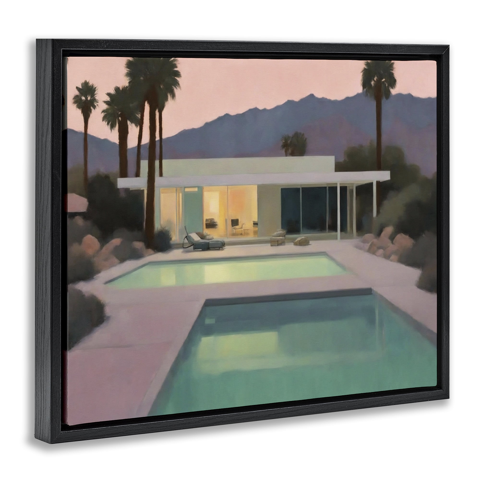 Stupell Industries Tranquil Pool at Sunset Landscape & Nature Painting Black Floater Framed Canvas Art Print Wall Art, 31 x 25