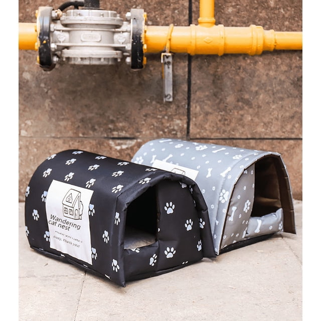 Nido para gatos callejeros, para exteriores, impermeable, de tela Oxford, cerrado, para gatos salvajes, cálido para invierno, suministros para gatos