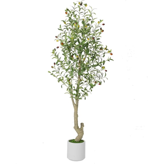 Tall Faux Olive Tree,5 ft(60 in) Olive Trees Artificial Indoor with White Planter and Green Fake Moss for Home Office Living Room Bedroom Stairs Foyer Decor, 1 Pack