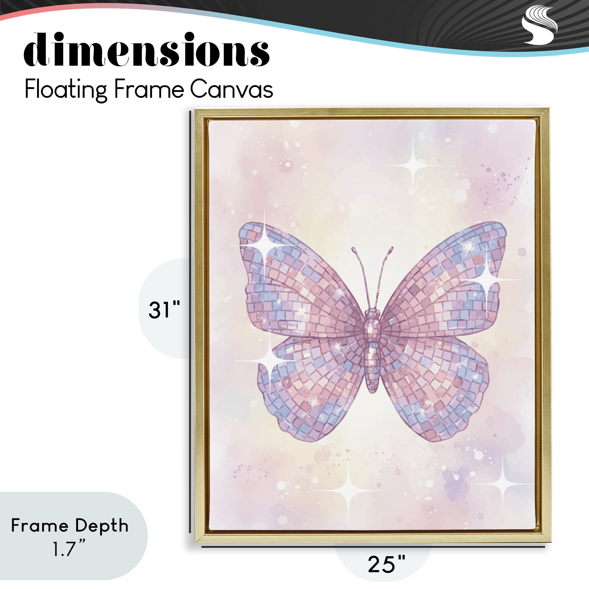 Stupell Industries Delicate Disco Butterfly Gold Framed Floater Canvas Wall Art, design by Lil' Rue