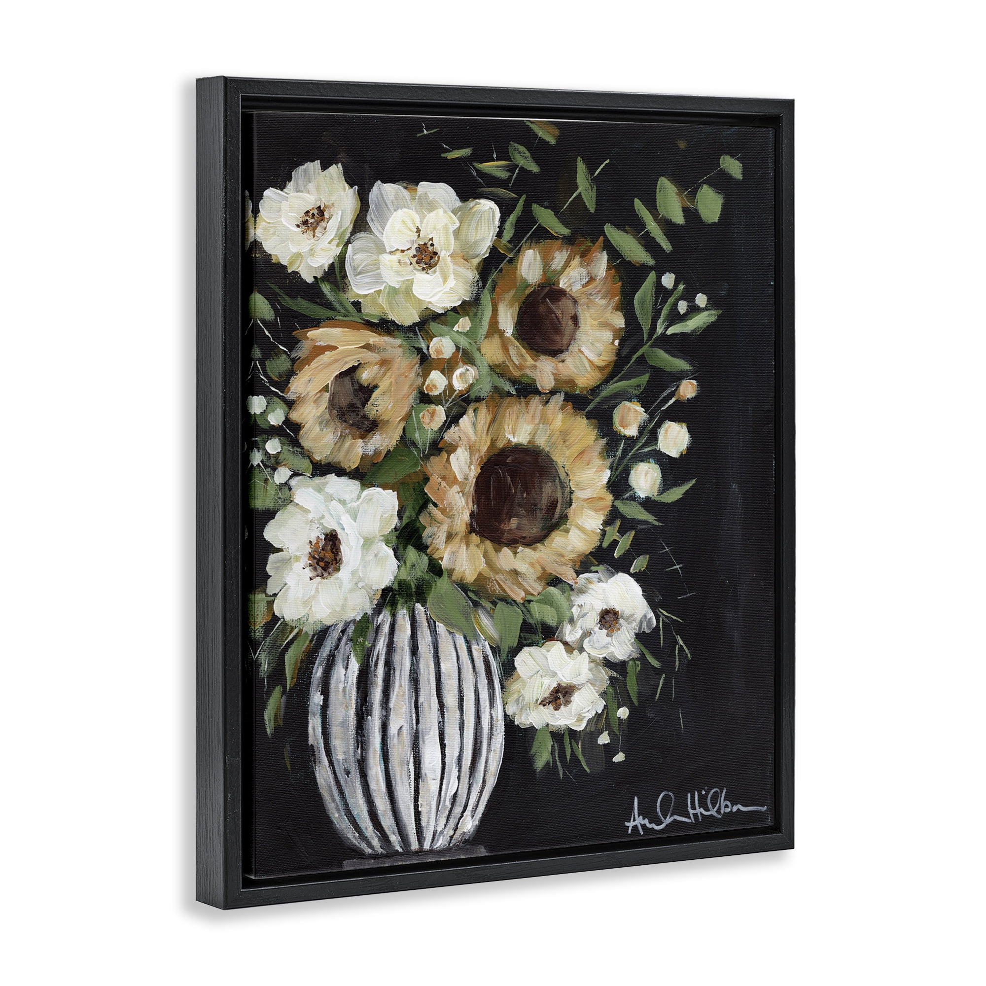 Stupell Industries Full Country Bouquet Botanical & Floral Painting Black Floater Framed Art Print Wall Art, 25 x 31