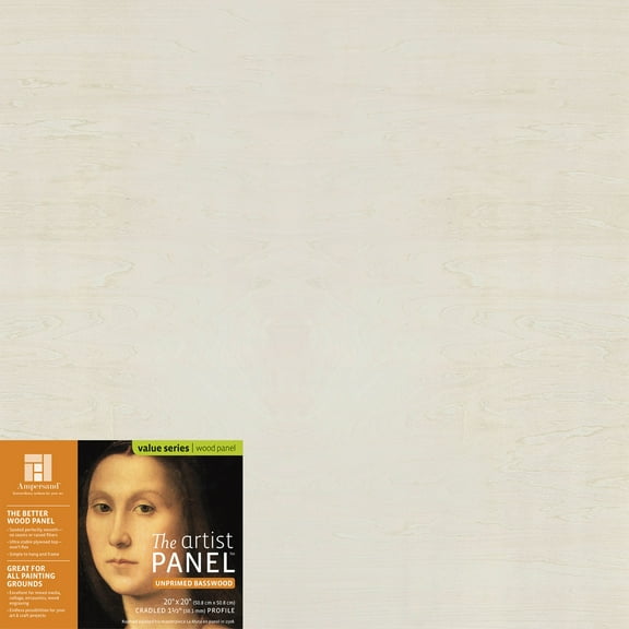 Ampersand Art Artist Panel, Unprimed Basswood, Cradled, 1-1/2" Profile, 20" x 20"